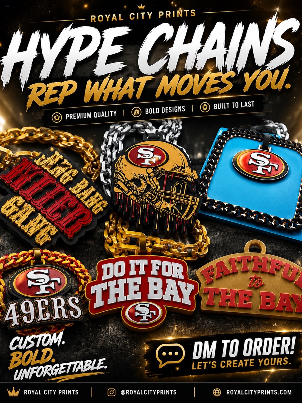Royal City Prints San Francisco 49ers Gold & Red Hype Chain Pendant